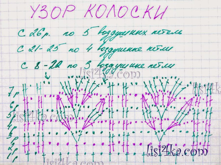 Схема вязания узор колосок 45